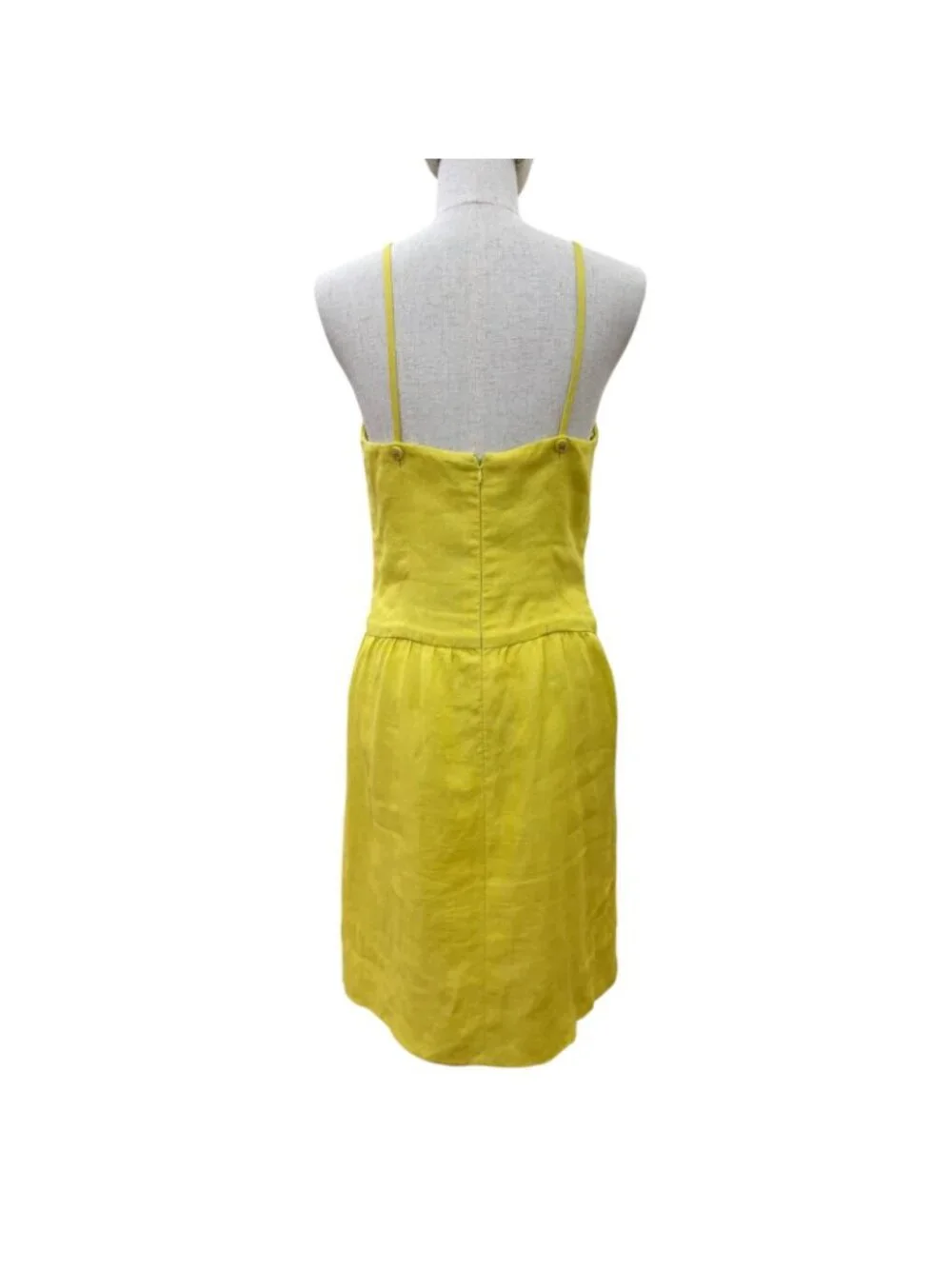 Chanel Vintage Linen 100% CC Logo Dress Yellow 38